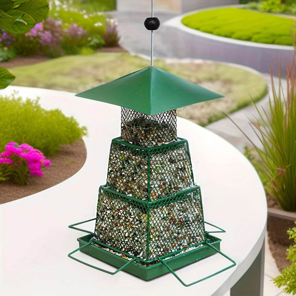 Retractable Outdoor Bird Feeder - Extendable Hanging Metal Bird Feeder for Garden