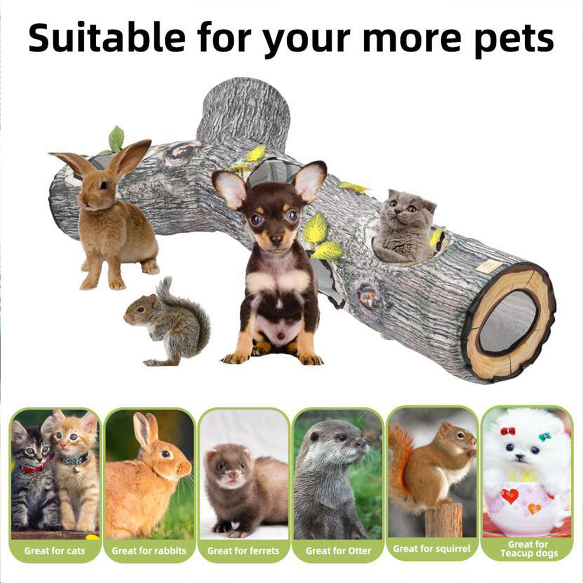 Y-Shaped Tree Trunk Cat Tunnel for Indoor & Outdoor Pet Play