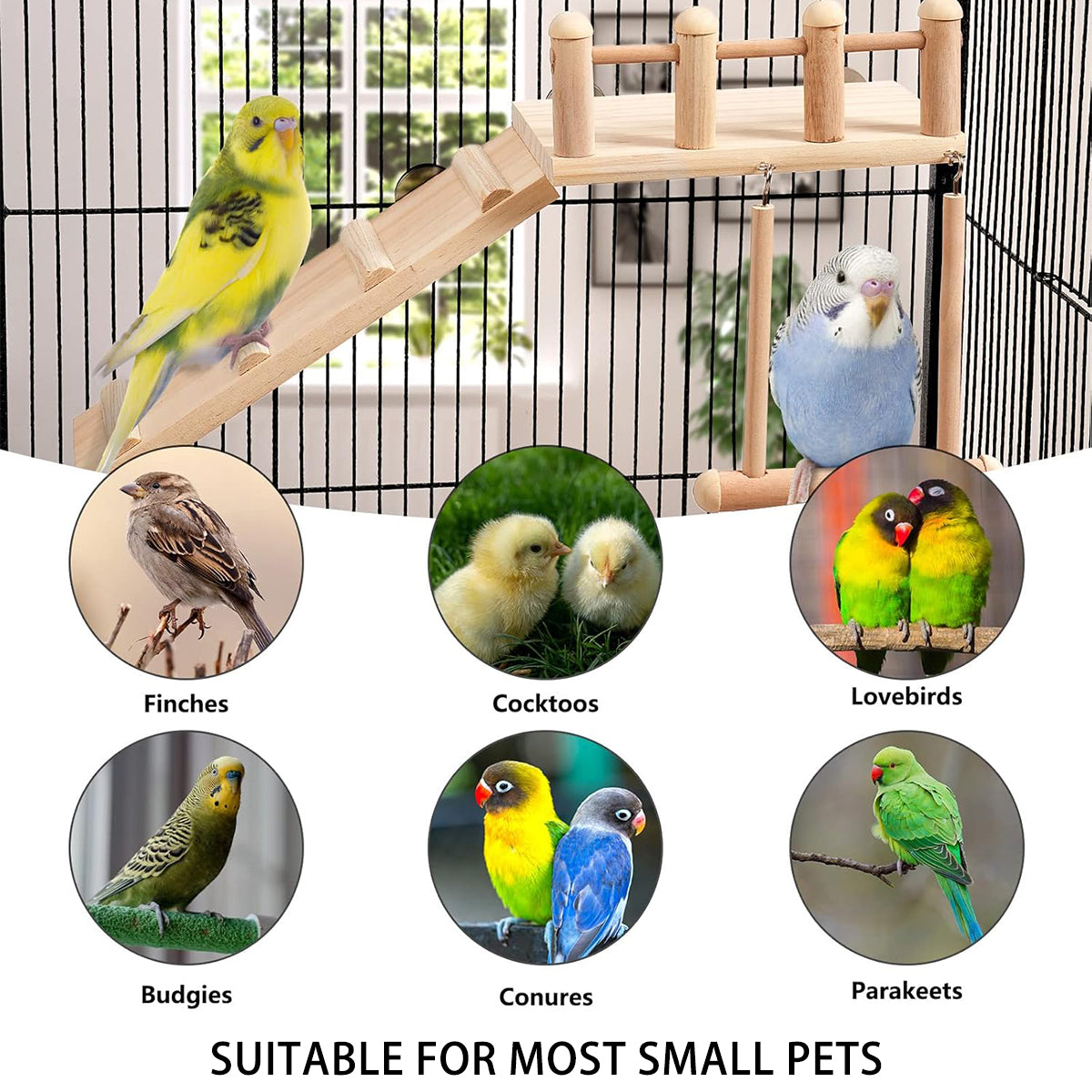 3PCS Wooden Bird Toys Set With Swing Ladder and Platform