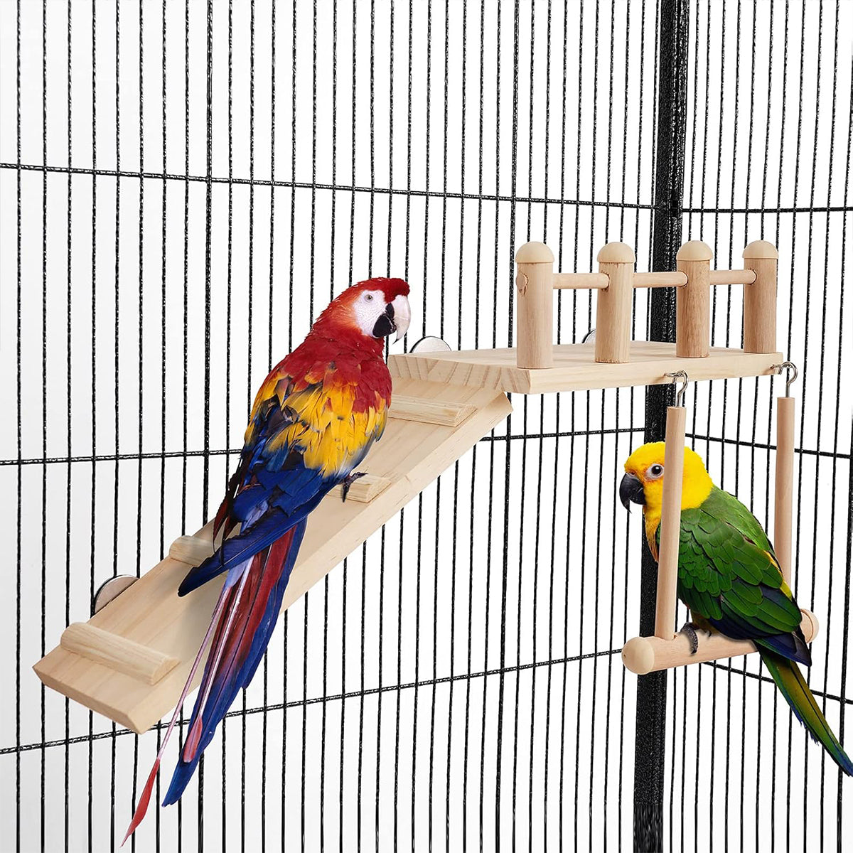 3PCS Wooden Bird Toys Set With Swing Ladder and Platform