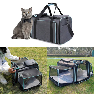 Cat Carrier Bag - Expandable Travel Pet Bag (48x30x31cm)