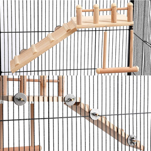 3PCS Wooden Bird Toys Set With Swing Ladder and Platform