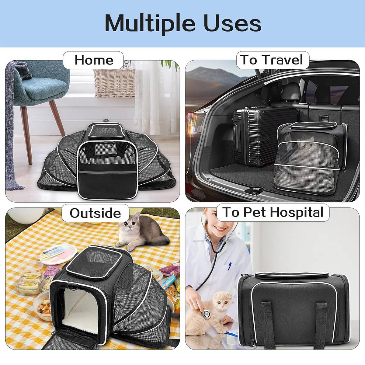 Cat Carrier Bag - Extended Portable Pet Bag for Small Dogs