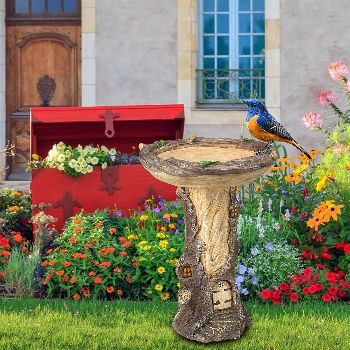 Resin Bird Feeder Birdbath Statue - Outdoor Garden Decor with Animal Design