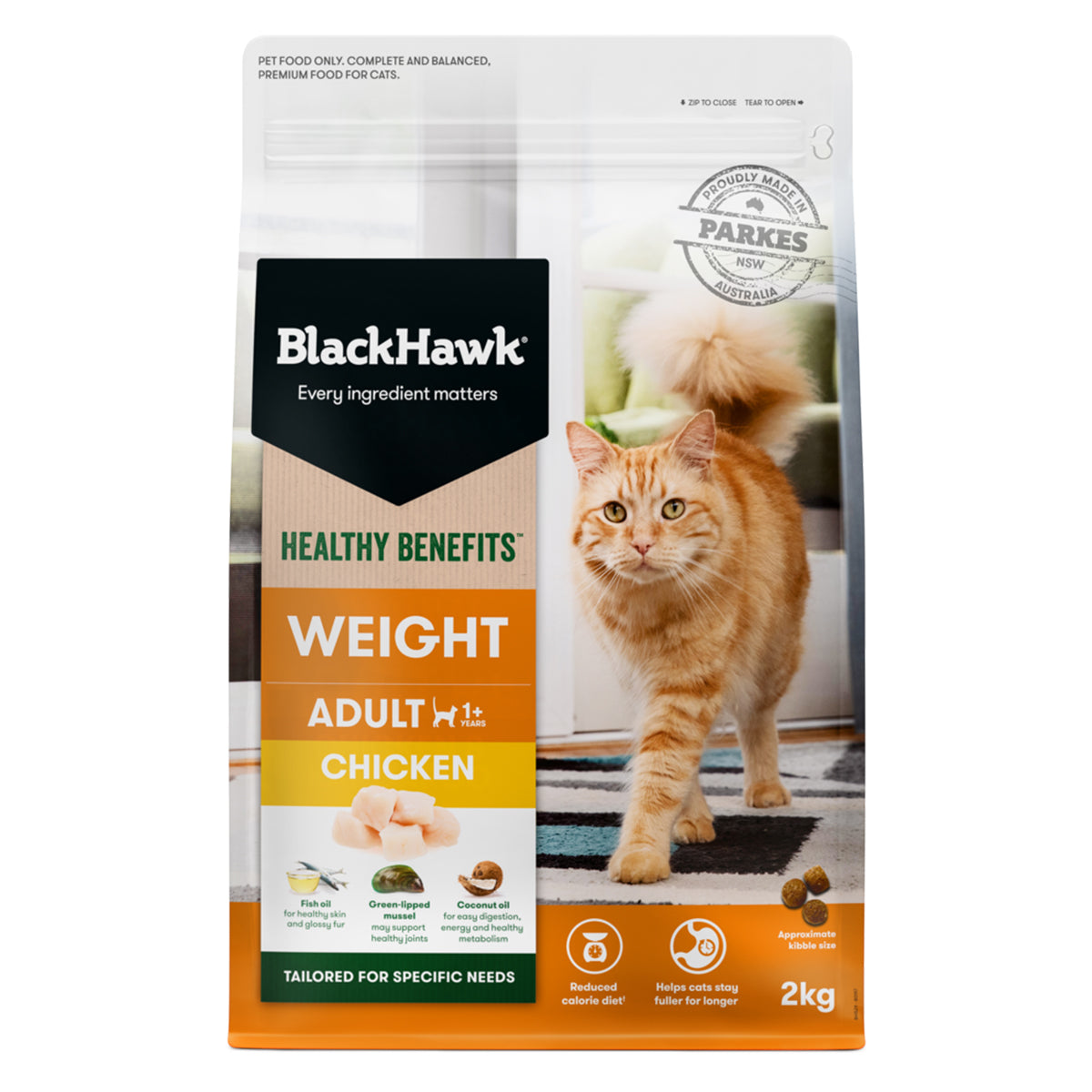Black Hawk Healthy Benefits Dry Cat Food Adult Weight Chicken 2kg