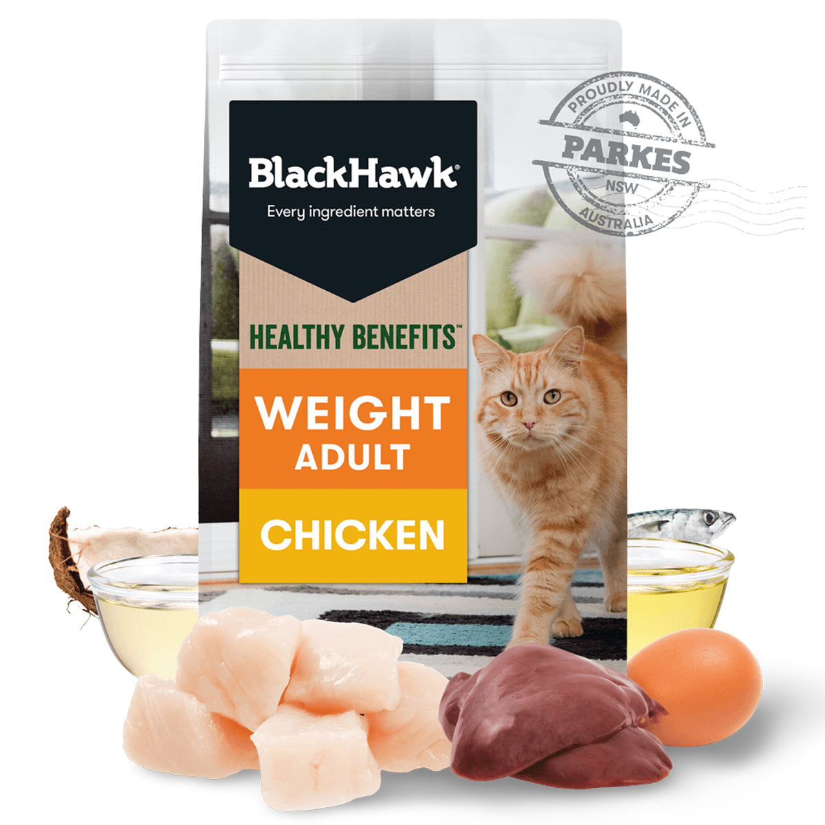 Black Hawk Healthy Benefits Dry Cat Food Adult Weight Chicken 2kg