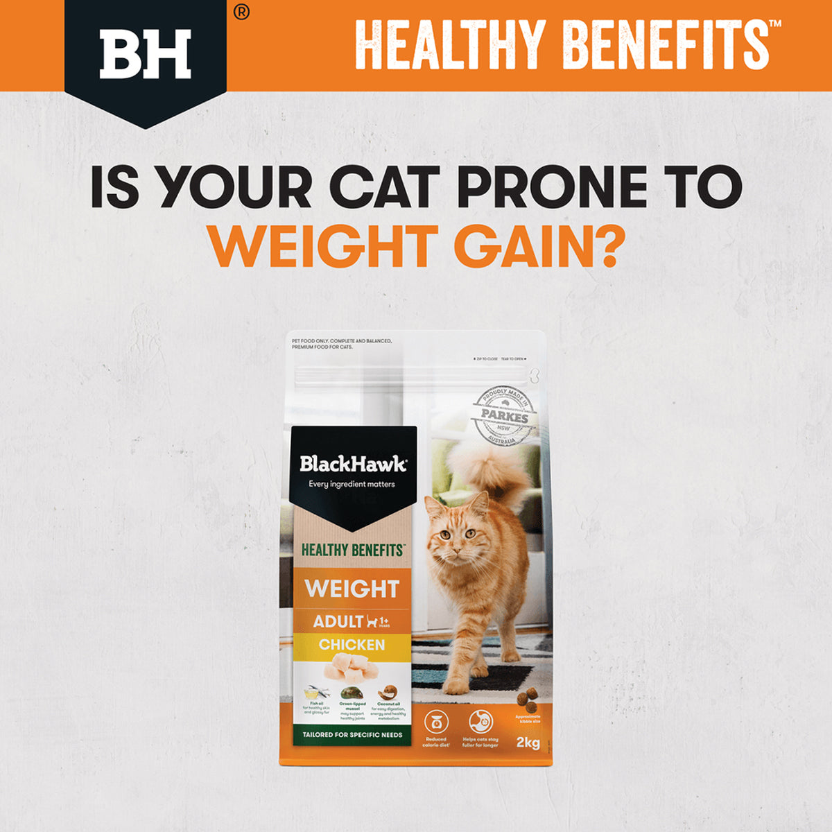 Black Hawk Healthy Benefits Dry Cat Food Adult Weight Chicken 2kg