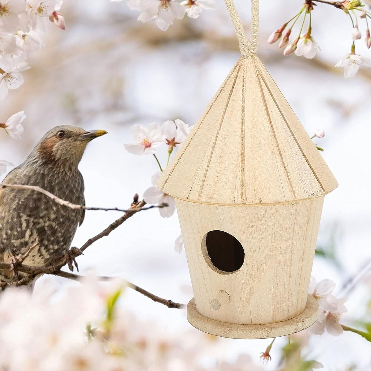 Handcrafted Wooden Bird Nest Hanging Decor