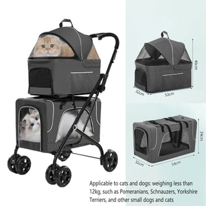 3-In-1 Double Deck Pet Stroller With Carrier