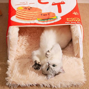 Snack-Themed Plush Cat Bed Cozy Rectangular Pet Sleeping Nest