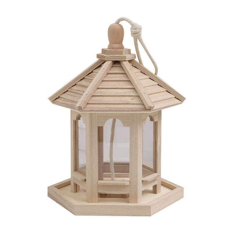 Hexagonal Hanging Outdoor Garden Decor Wooden Bird Feeder