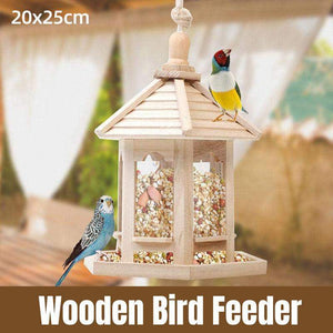 Hexagonal Hanging Outdoor Garden Decor Wooden Bird Feeder