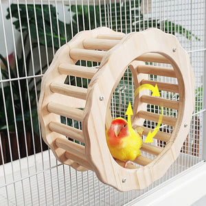 Wooden Parrot Toy Set with Spinning Wheel & Rocker for Cage Mounting