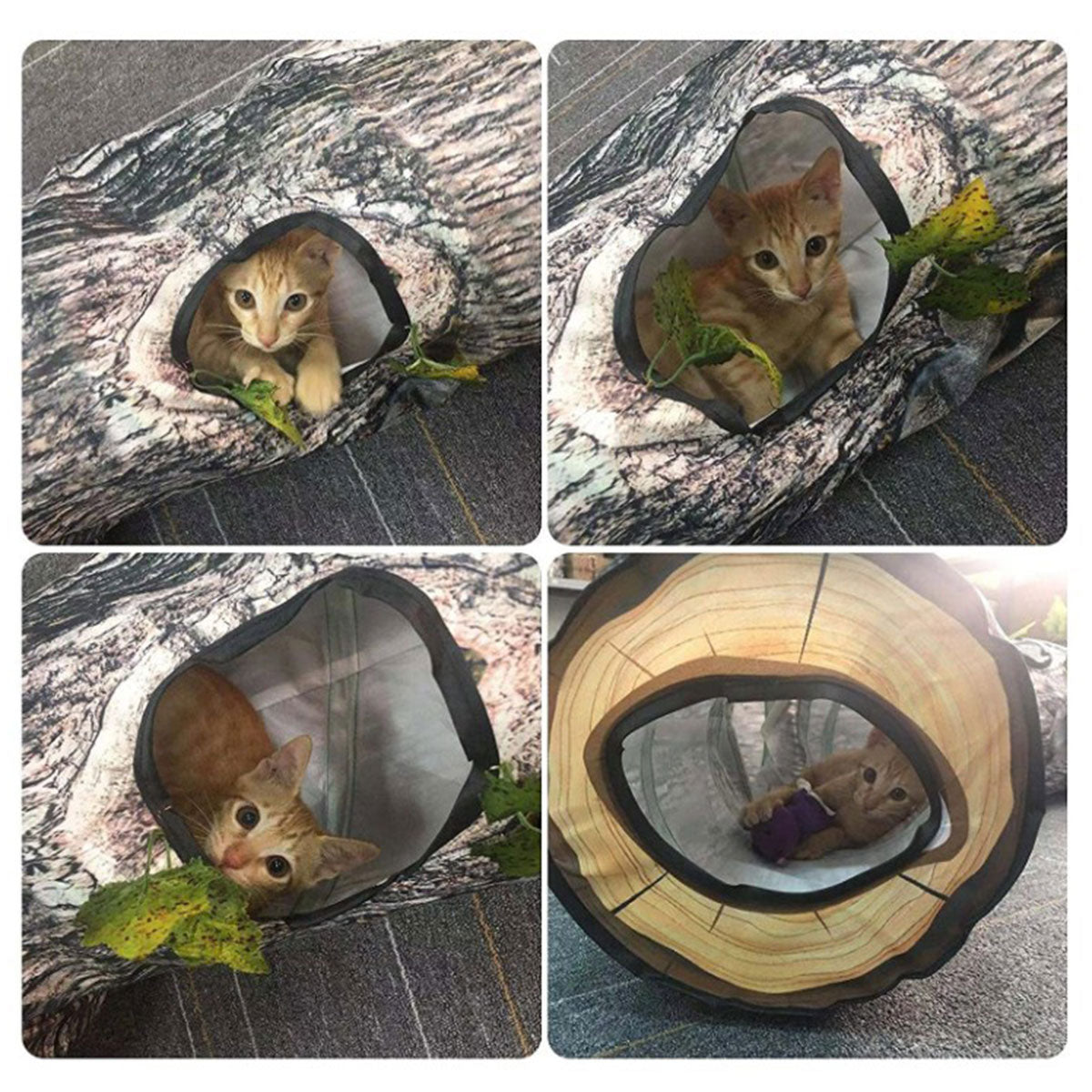 Y-Shaped Tree Trunk Cat Tunnel for Indoor & Outdoor Pet Play