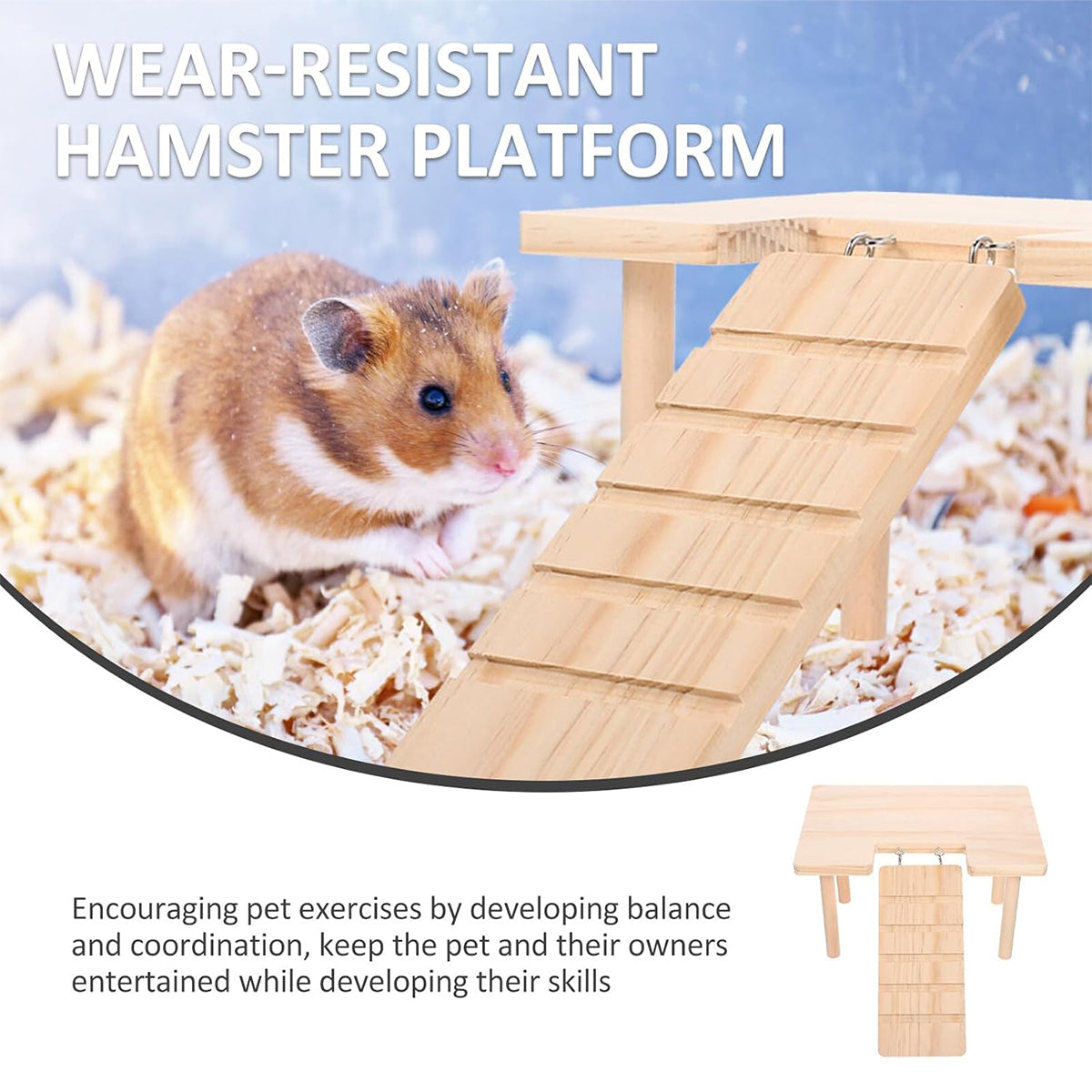 Wooden Hamster Platform With Ramp And Stairs For Climbing And Rest