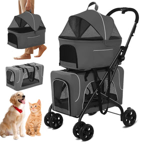 3-In-1 Double Deck Pet Stroller With Carrier