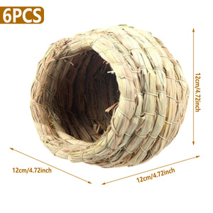 6PCS Handwoven Straw Bird Nest 12cm Natural Grass