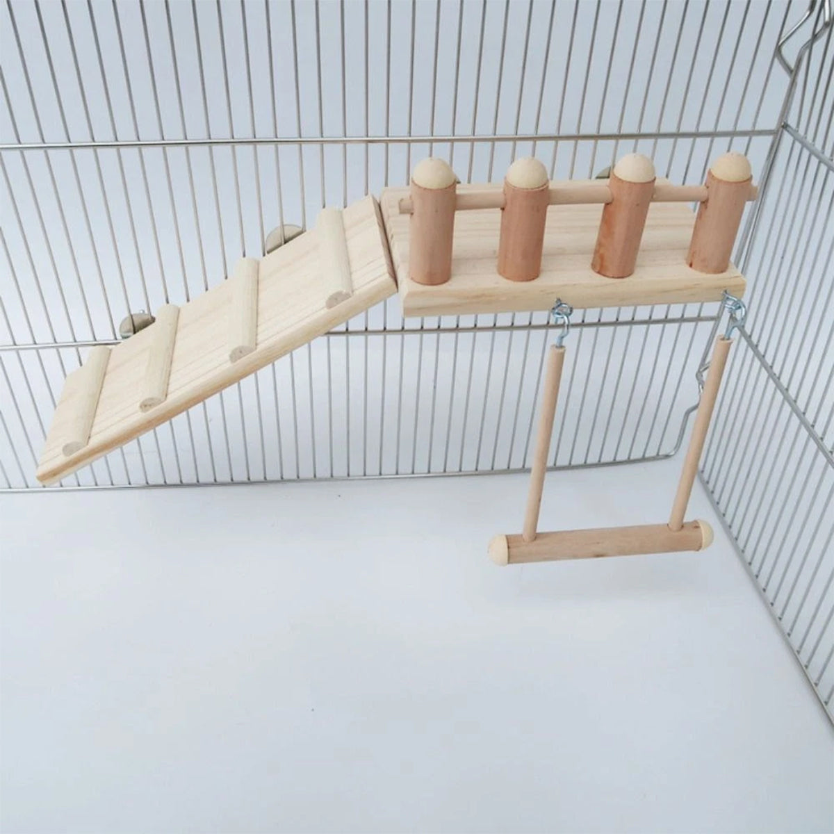 3PCS Wooden Bird Toys Set With Swing Ladder and Platform