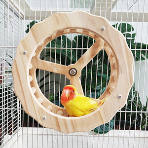 Wooden Parrot Toy Set with Spinning Wheel & Rocker for Cage Mounting