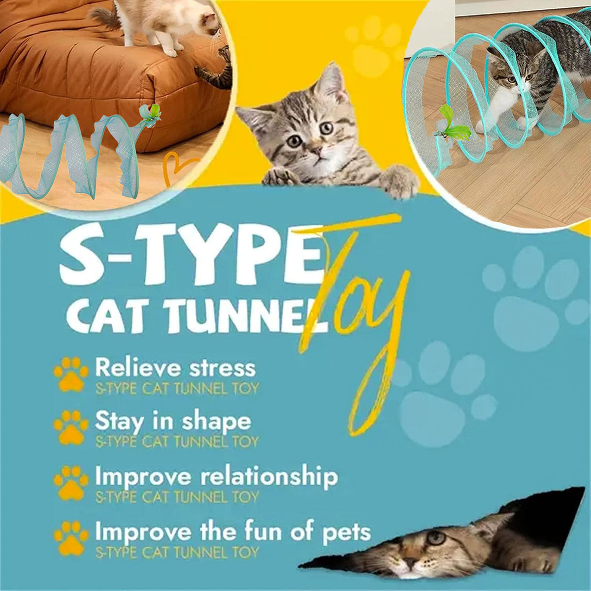 Interactive S-Shaped Cat Tunnel Toy for Indoor Play and Exercise