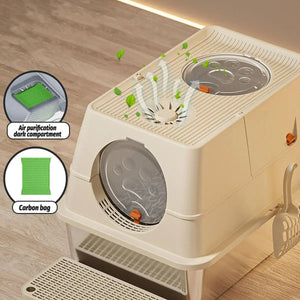 Large Fully Enclosed Stainless Steel Cat Litter Box 60×40×39cm