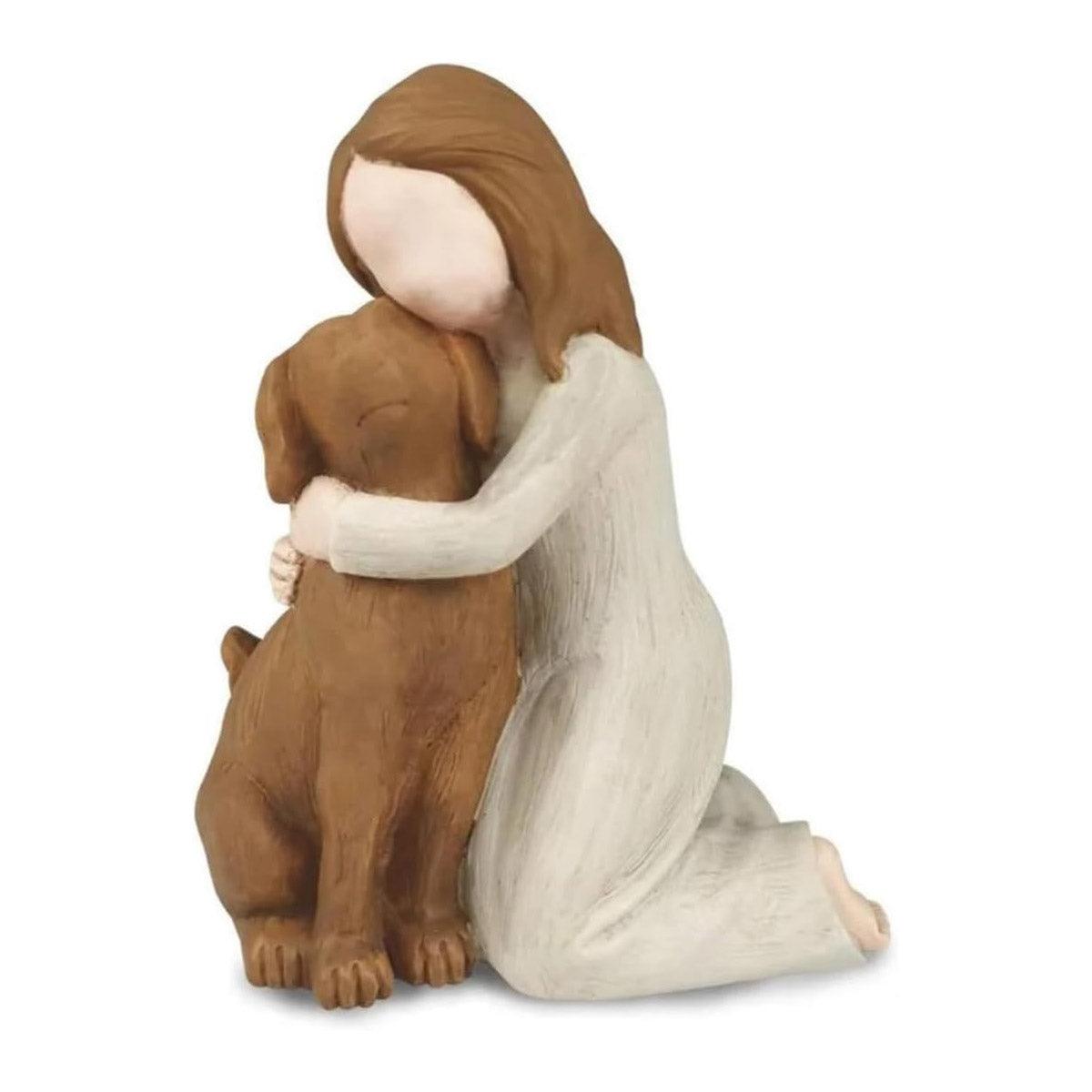 Heartwarming Pet Memorial Statue Girl Hugging Dog Figurine for Home Décor