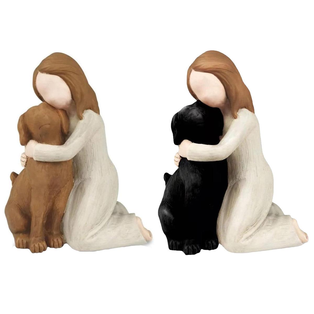 Heartwarming Pet Memorial Statue Girl Hugging Dog Figurine for Home Décor