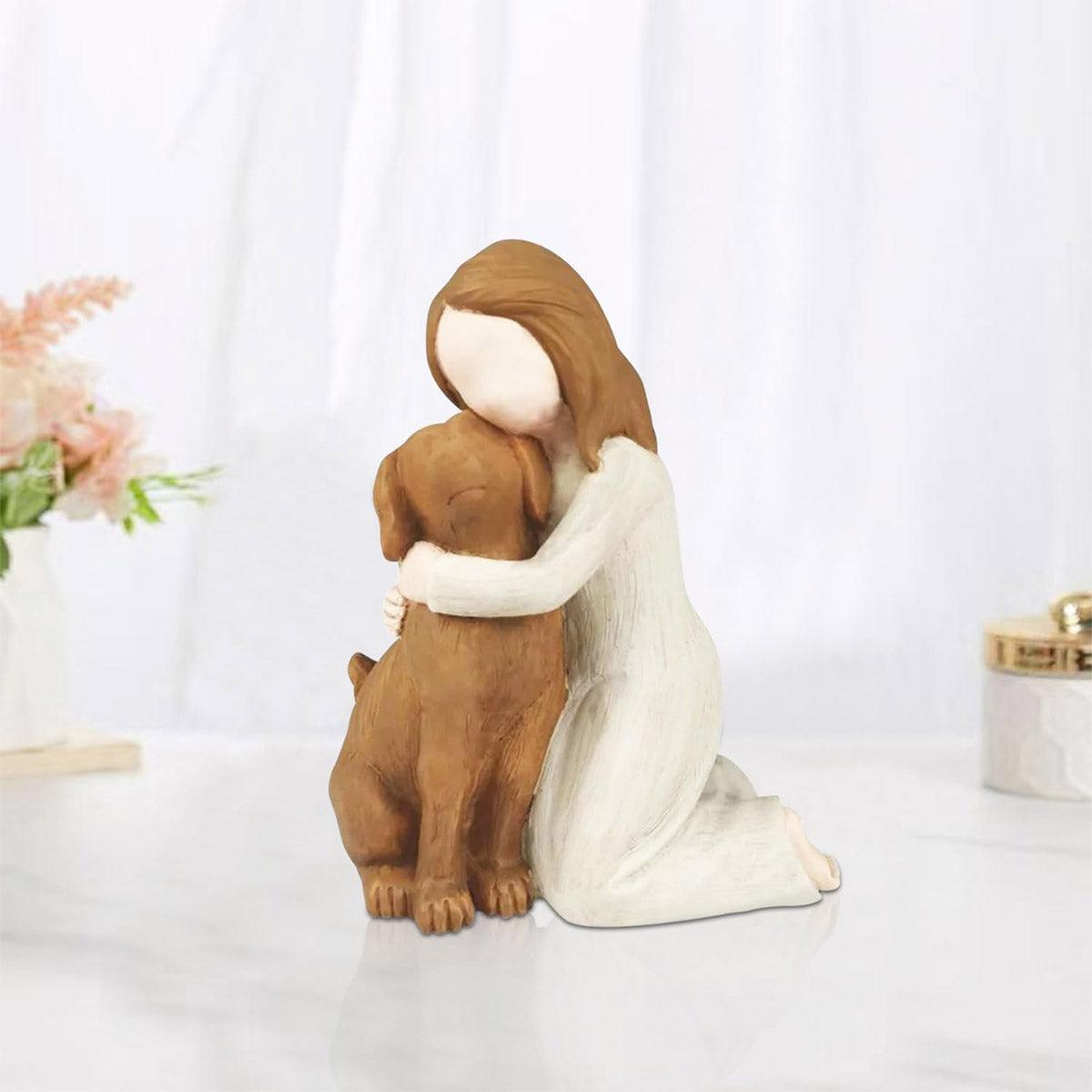 Heartwarming Pet Memorial Statue Girl Hugging Dog Figurine for Home Décor