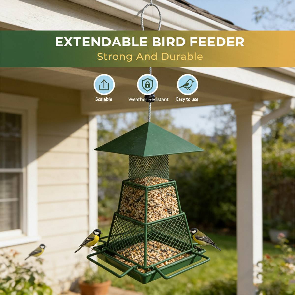 Retractable Outdoor Bird Feeder - Extendable Hanging Metal Bird Feeder for Garden