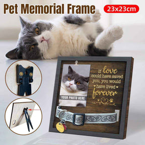 Pet memorial frame with collar holder and photo display in grey wooden design