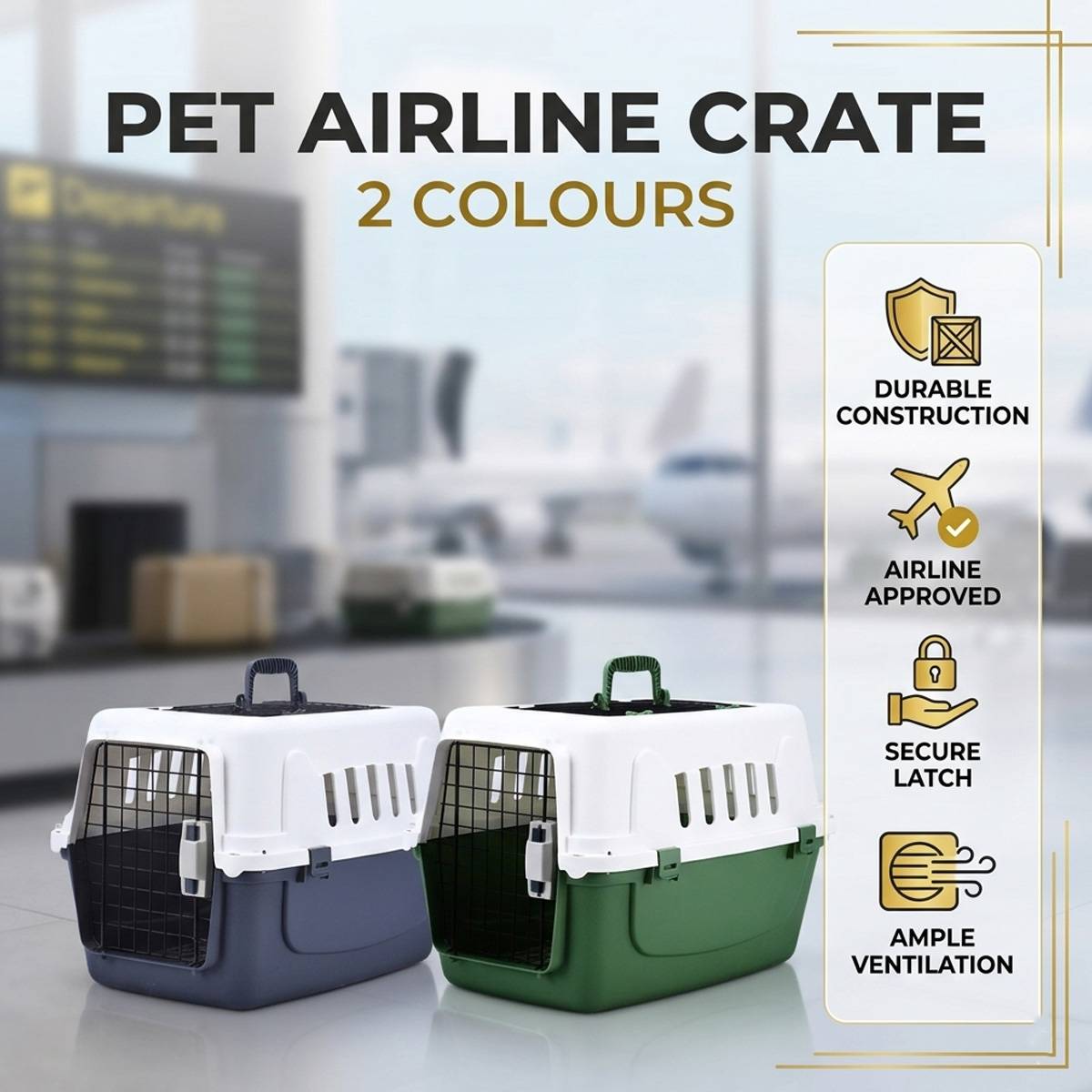 Pet Airline Crate - Travel Carrier for Cats & Dogs (IATA Style)