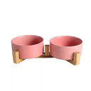 Ceramic Cat Bowl Set Elevated Double Pet Bowls with Bamboo Stand
