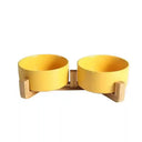 Ceramic Cat Bowl Set Elevated Double Pet Bowls with Bamboo Stand