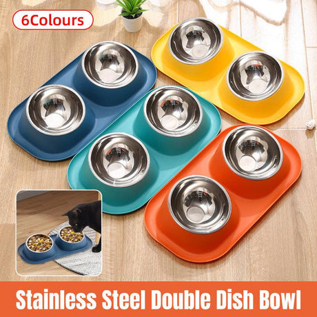 Elevated stainless steel dog bowls with non-slip plastic base