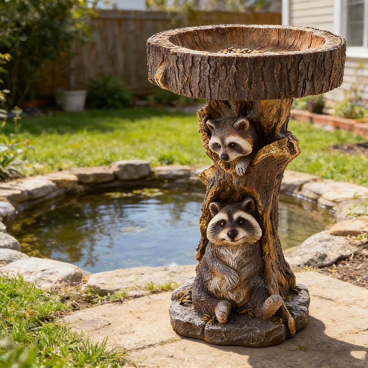 Resin Bird Feeder Birdbath Statue - Outdoor Garden Decor with Animal Design