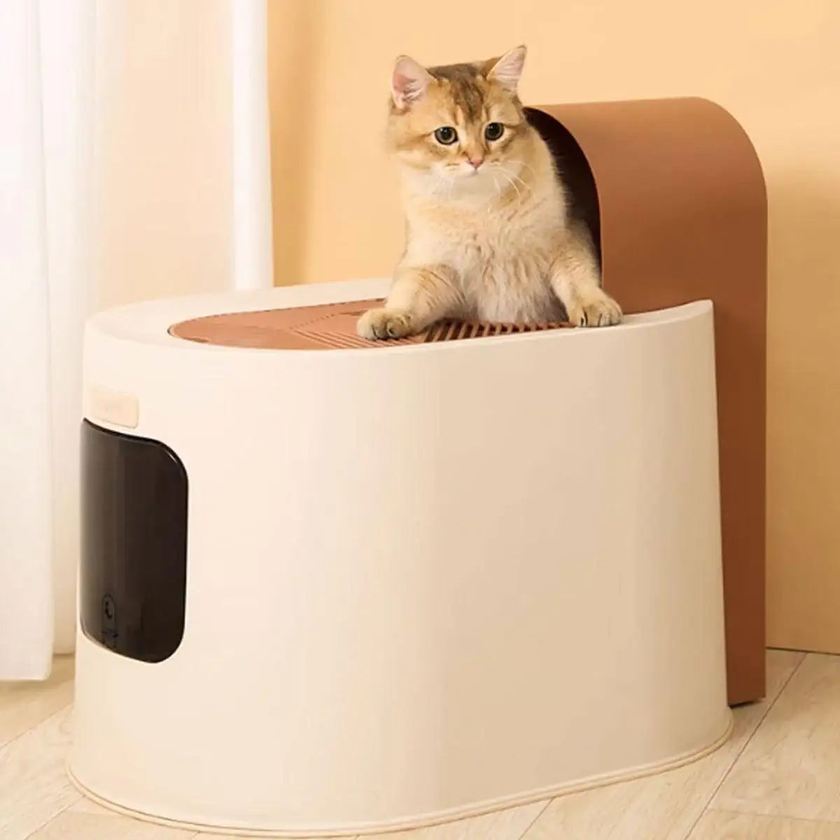 Fully Enclosed Cat Litter Box with Top Entry & Drawer Design