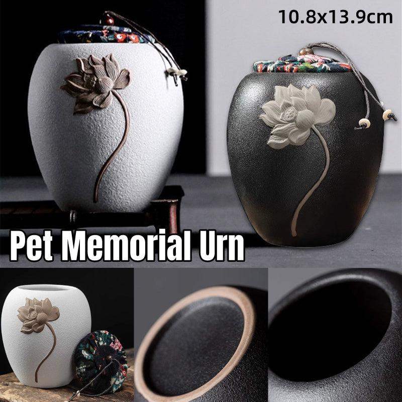 Elegant Lotus Design Ceramic Pet Urn for Dog or Cat Ashes