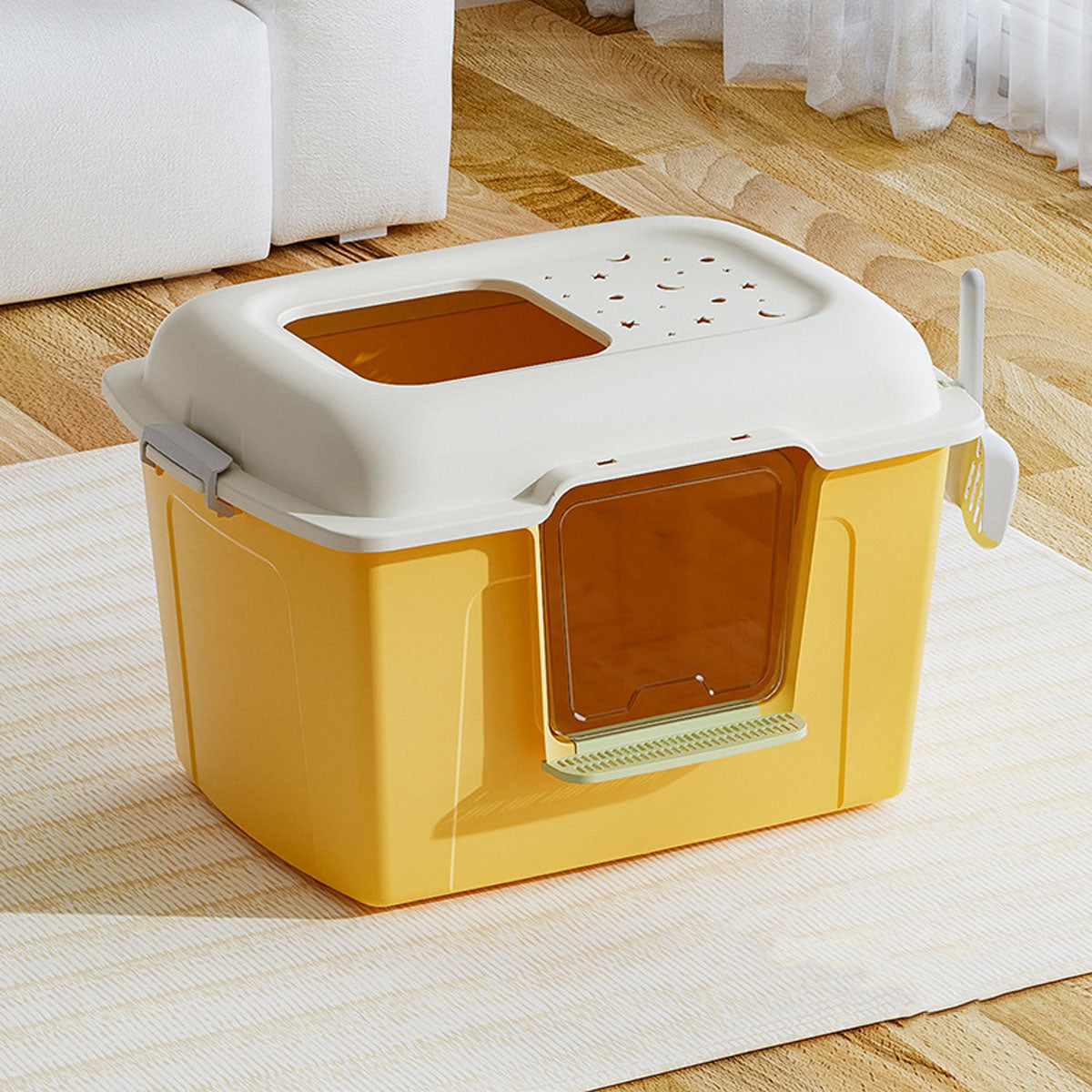 Large Semi-Enclosed Cat Litter Box With Door
