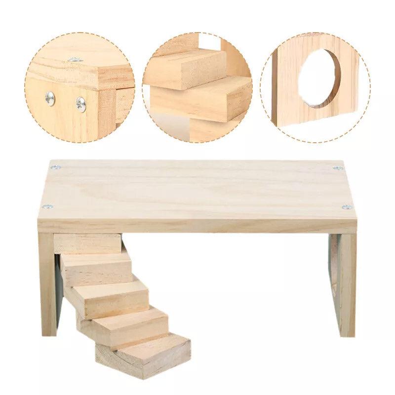 Interactive Wooden Climbing Toy with Hamster Platform and Hideout