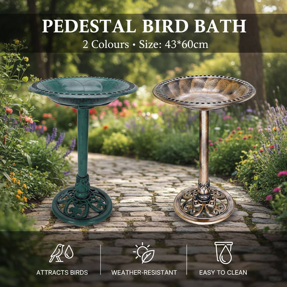 Pedestal Bird Bath for Outdoor Garden | Antique Vintage Style