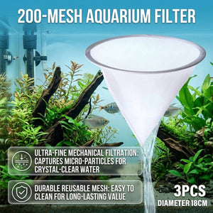 Fine Mesh Aquarium Filter Net 3PCS 200 Mesh Cone Funnel Reusable Nylon Sieve