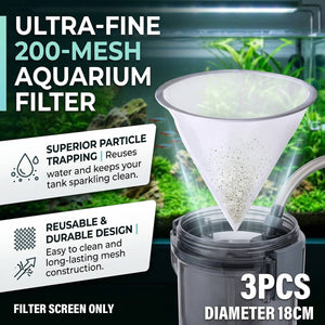 Fine Mesh Aquarium Filter Net 3PCS 200 Mesh Cone Funnel Reusable Nylon Sieve