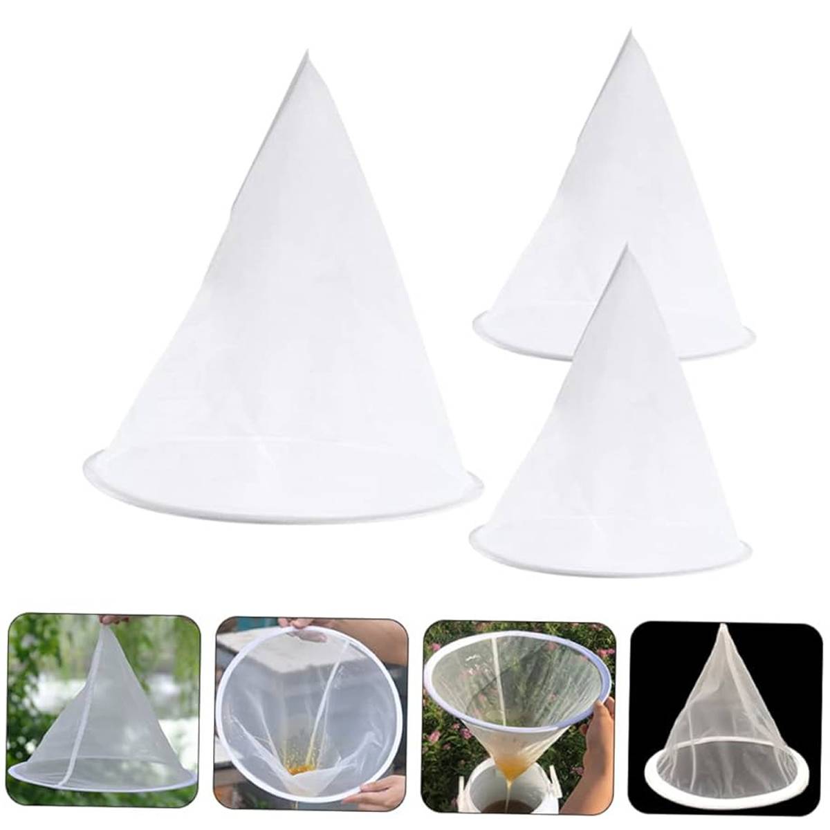 Fine Mesh Aquarium Filter Net 3PCS 200 Mesh Cone Funnel Reusable Nylon Sieve
