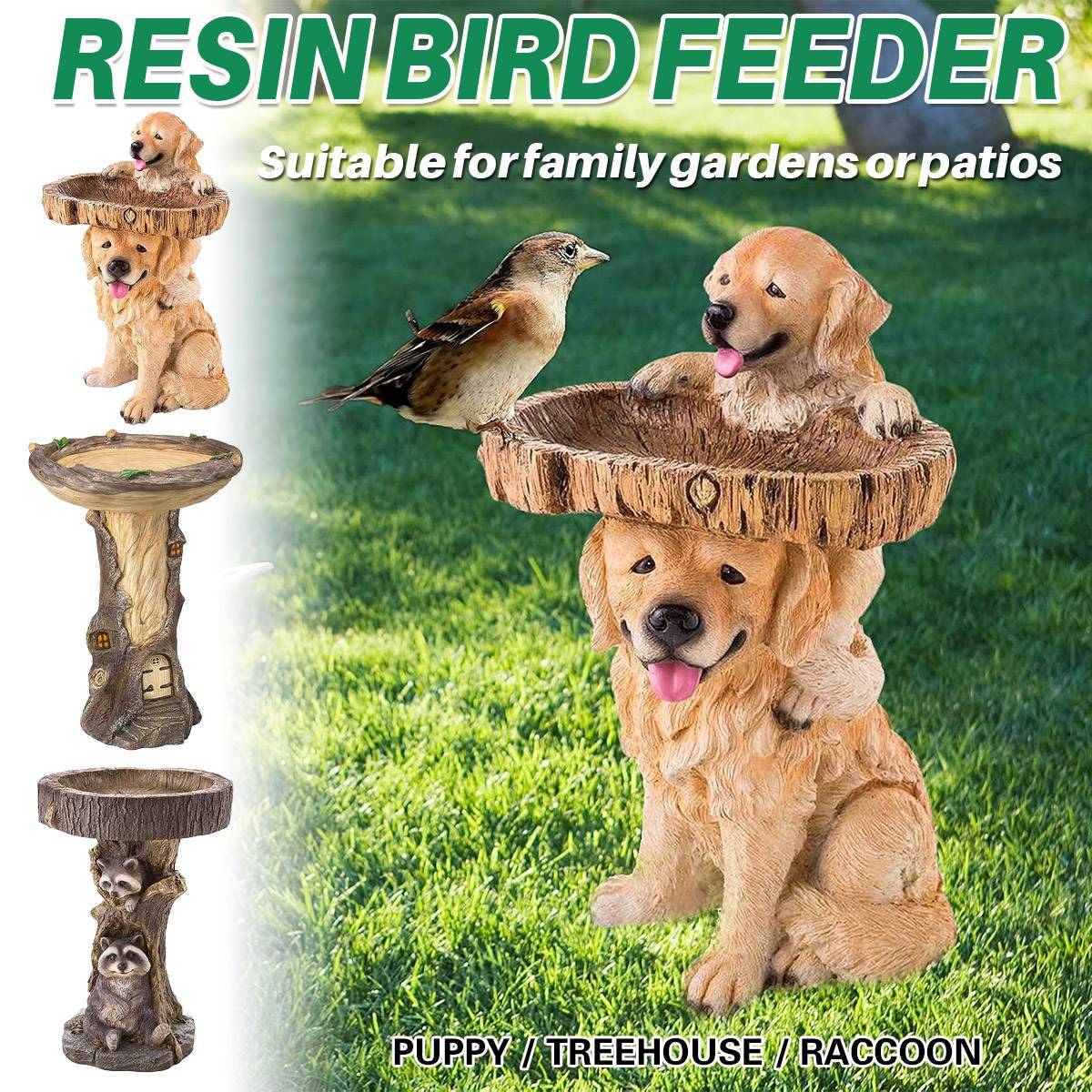 Resin Bird Feeder Birdbath Statue - Outdoor Garden Decor with Animal Design