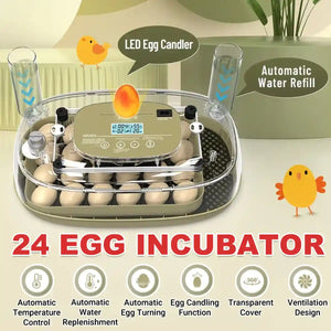 24 Egg Incubator Auto Turn Humidity Display Water Refill
