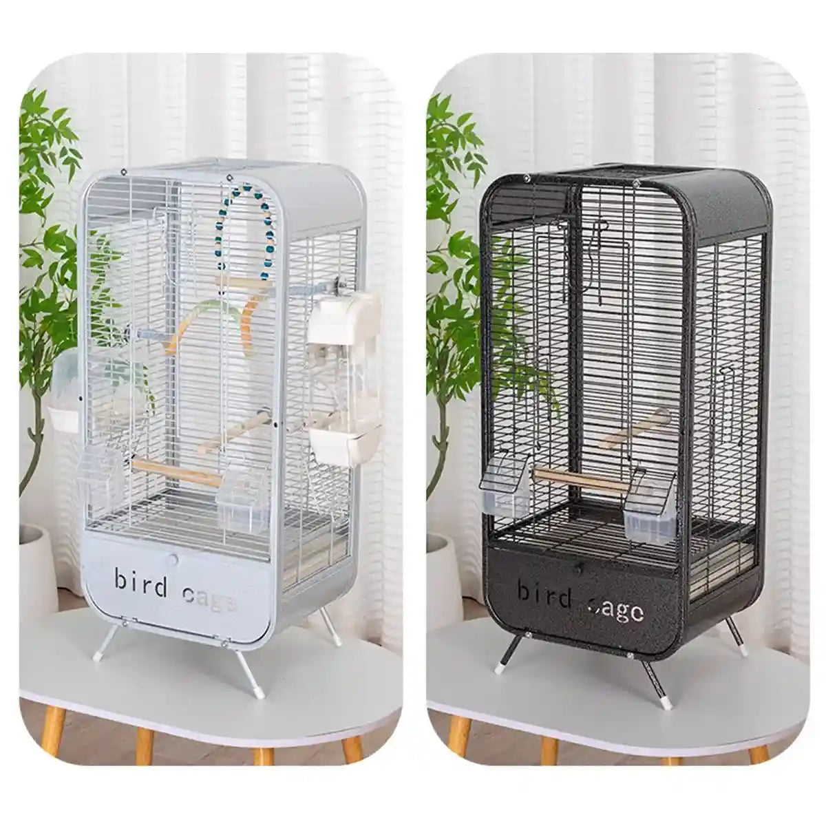 Parrot Cage Modern Metal Bird Cage with Stand and Easy-Clean Tray