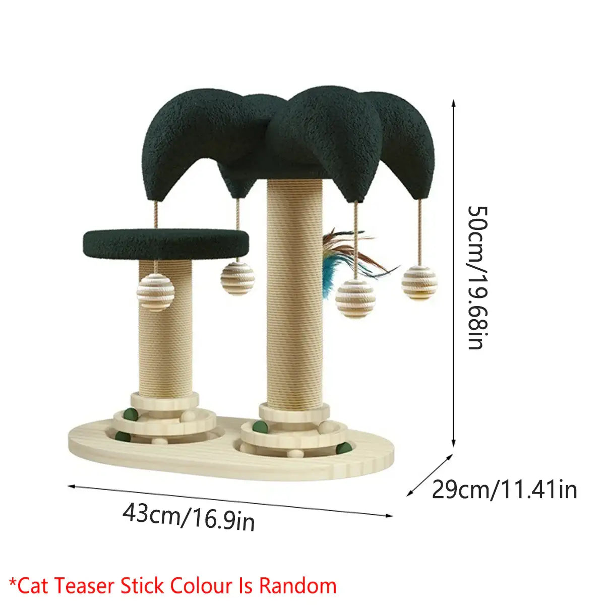 Cat Scratching Post with Teaser Stick & Turntable Sisal & Wood Base