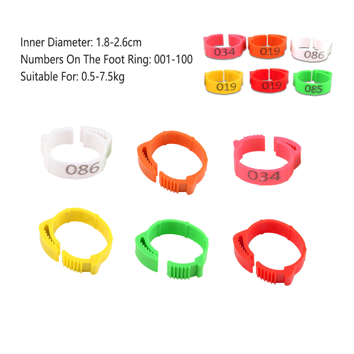 100PCS Adjustable Bird Leg Rings Numbered