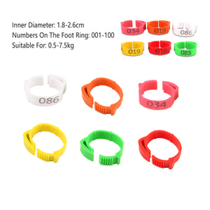 100PCS Adjustable Bird Leg Rings Numbered