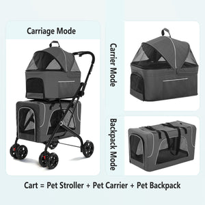 3-In-1 Double Deck Pet Stroller With Carrier